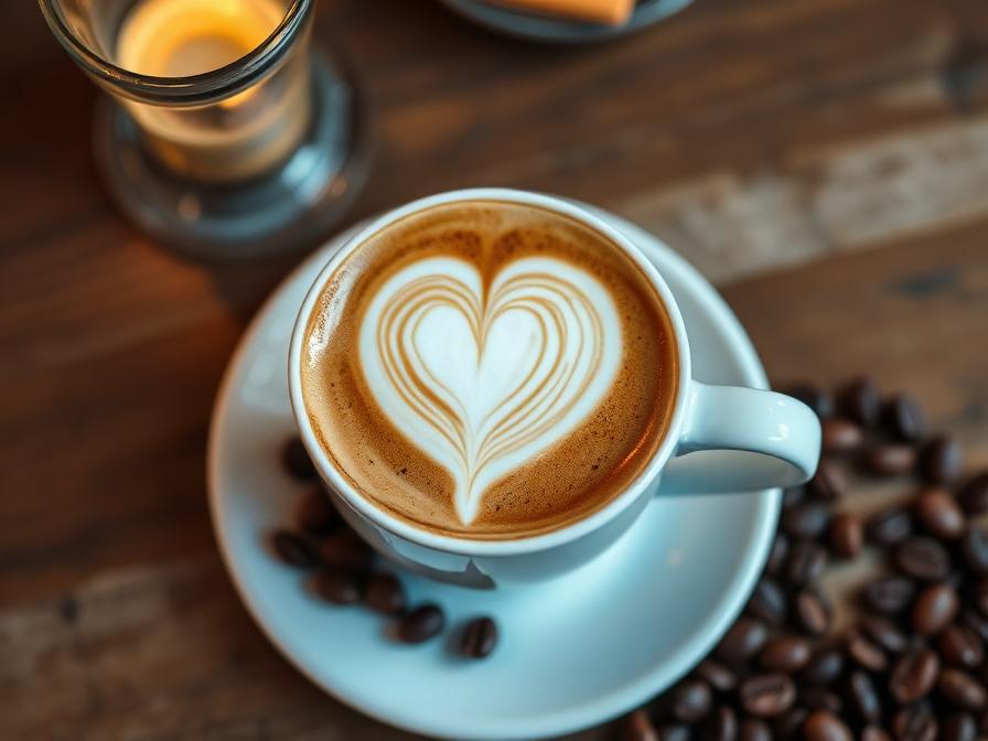 Latte con arte de espuma en forma de corazón